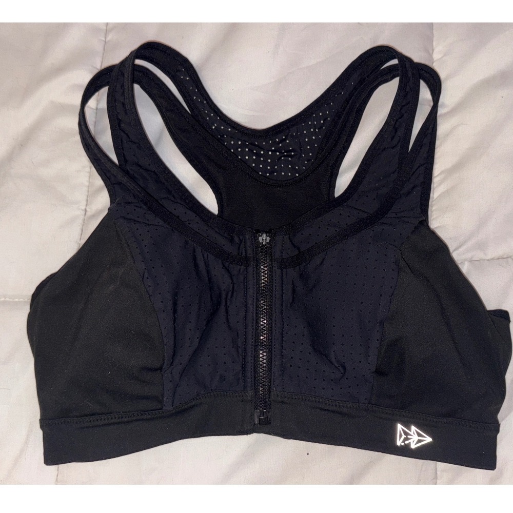 Yvette Black Double Decker High Support Front Zip Sports‎ Bra, 36D/DD